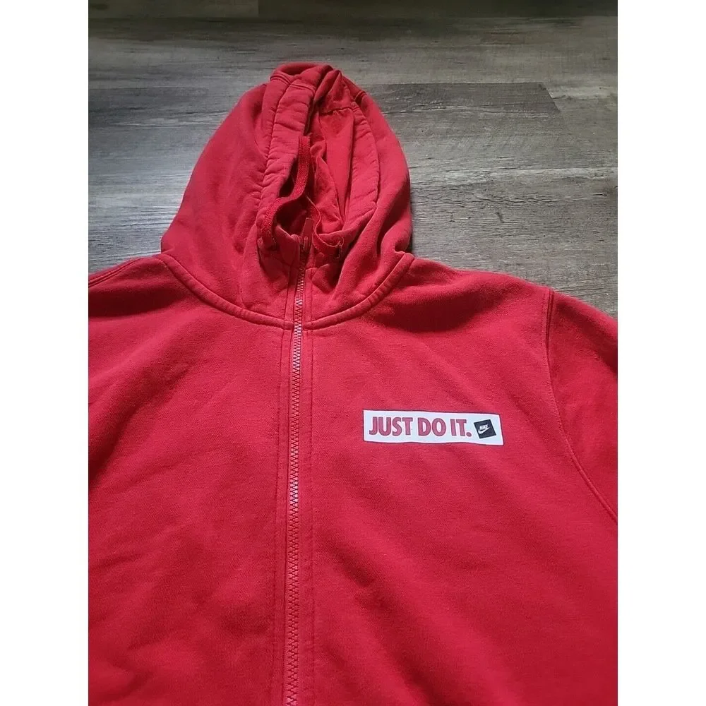 Nike Mens Just Do It Full‎ Zip Hoodie Red Fleece Sweatshirt Small BV5068-657